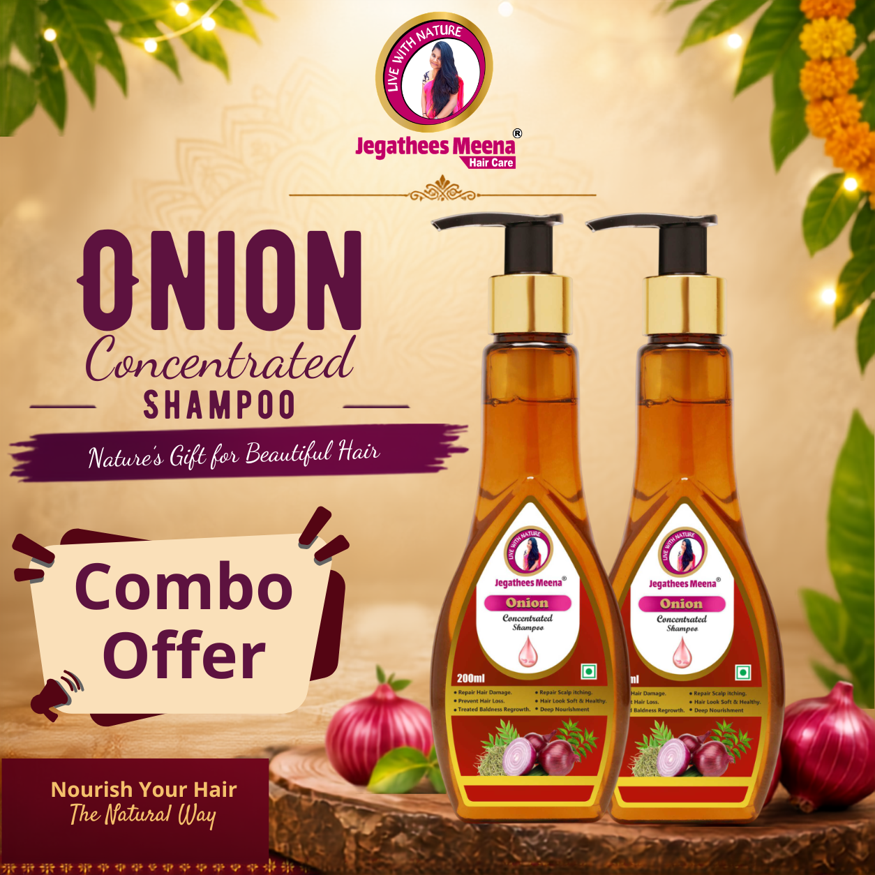 Jegathees Meena Onion Concentrated Shampoo - combo Offer